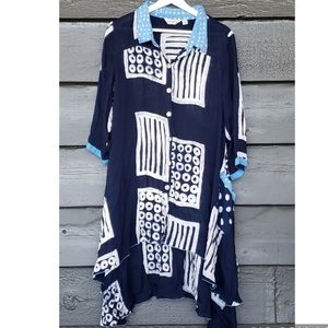 LYNG Tunic Dress Batik Print Size XL 3/4 Sleeves Pockets